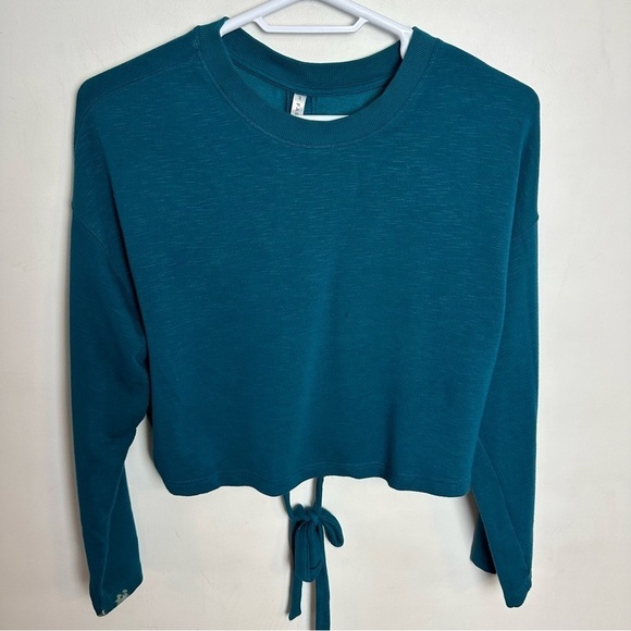 Fabletics Tie Back Sweatshirt Women's size med Blue Fleece Adjustable FLAWED - Picture 1 of 8